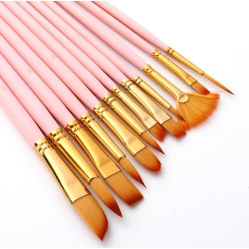 12pcs Wooden Brush Pointed Brushes Acrylic Oil Watercolor Makeup