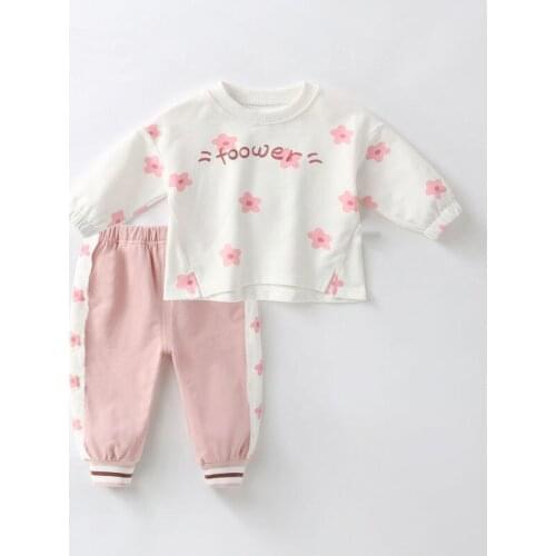 Infant Baby Girls Clothes Sets Kids Flowers Print T-shirt + Pants 2Pcs Active Outfit Toddler Girls Outwear Tracksuits