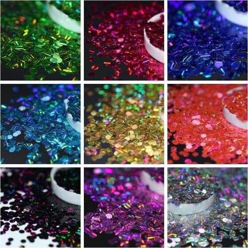 3mm Strip Laser Colors Round Dot Flake Spangle Shape nail glitter for Gel Acrylic and Makeup decoration