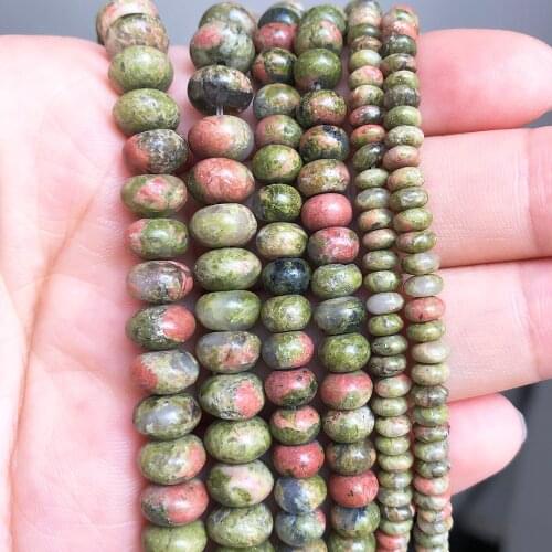 4 6 8mm Unakite Jaspers Rondelle Stone Beads Natural Round Loose Spacer Beads For Jewelry DIY Making Bracelet Accessories 15