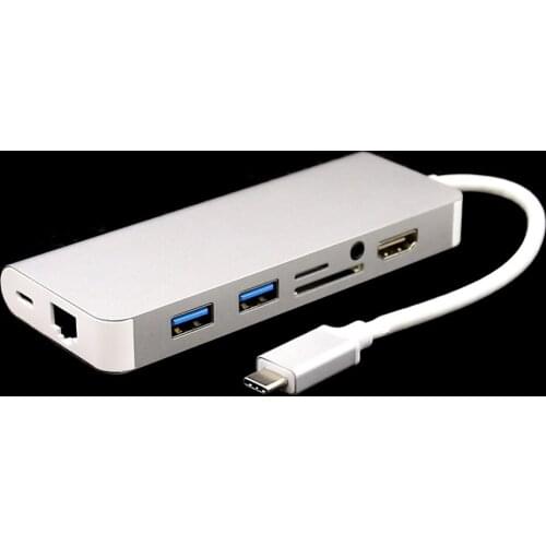 5pcs/lot 8 in 1 USB C Type C HUB to 4K HDMI 3.5mm Audio 1000M RJ45 SD TF Card Reader Type C PD Charging Adapter for Macbook