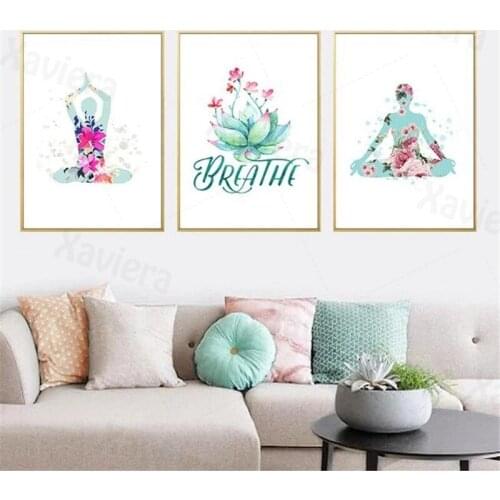 Watercolor Yoga Silhouette Lotus Canvas Art Print Decor Poster Wall Decoration Living Room Bedroom Dance Room Hanging Mural
