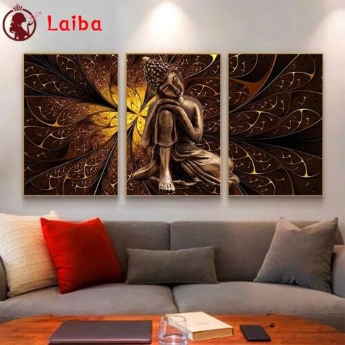 Diamond Painting Abstract golden buddha statue gold leaf religion Cross Stitch Diamond Mosaic crystal Beaded Handicraft3pcs