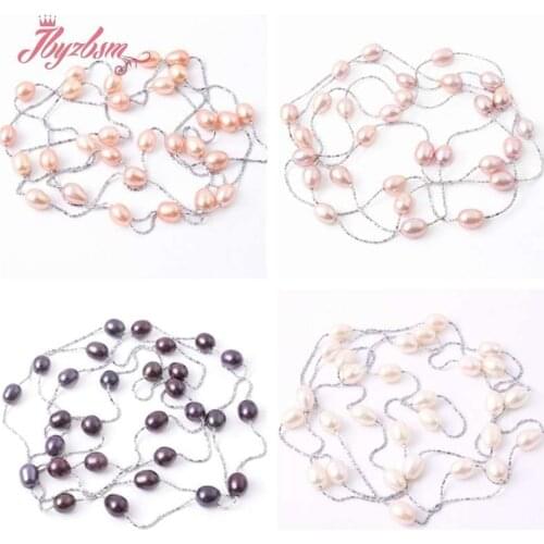 6x7-7x8mm Oval Freshwater Pearl Natural Stone Beads For Woman Christmas New Year Gift Jewelry Silver Plated Chain Necklace 45"