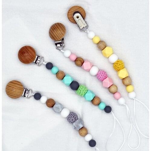 Baby Pacifier Clip Chain Wooden Holder Chupetas Soother Pacifier Clips Leash Strap Nipple Holder For Infant Feeding