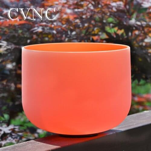 CVNC 8" Orange Color D Note Navel Chakra Quartz Frosted Crystal Singing Bowl