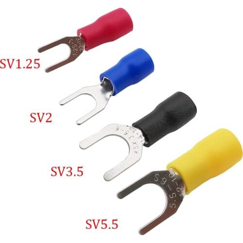 50Pcs/Lot SV Electrical Crimp Terminal Insulated Cord Round End U Type Fork Spade Wire Connector SV1.25/2/3.5/5.5 Crimp Terminal