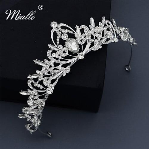 Miallo Vintage Big Austrian Crystal Wedding Tiaras and Crowns Queen Princess Diadem Bridal Hair Jewelry Headpieces Bride' Tiaras