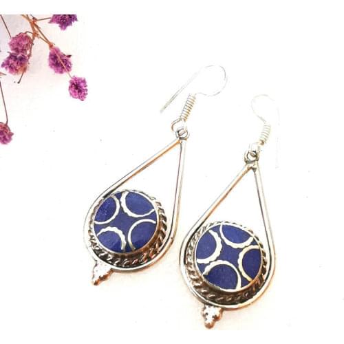 Lovely Vintage Earrings for Lady Copper Inlay Colorful Beads Water Drop Earring E111