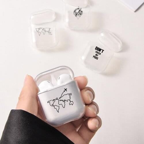 Cute Case For Apple airpods Case Cartoon Travel Word MapTransparent Bluetooth Earphone Case For Airpods Headphone Soft Case