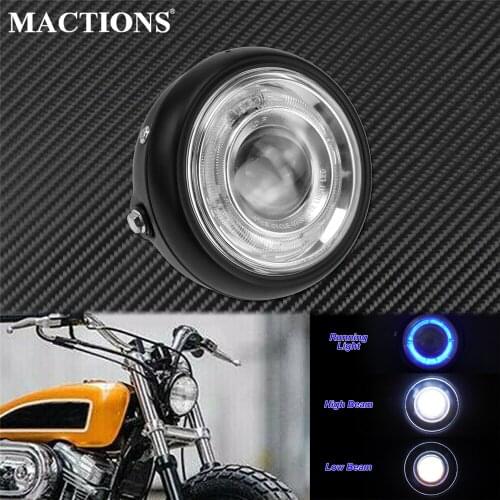 Motorcycle 6'' Headlight Blue Lamp Cafe Racer Vintage HeadLamp For Harley Touring Dyna Sportster Softail Choppers Custom Bobber