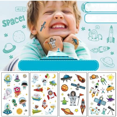 Cartoon Space Astronaut Temporary Tattoo Sticker Planet Waterproof Party Decoration Kids Toy