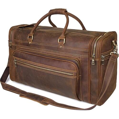 Men Travel Duffle Large Capability Crazy Horse Leather 17" Laptop Weekend Bag 2018 Man Business Big Shoulder Organizer Handbag
