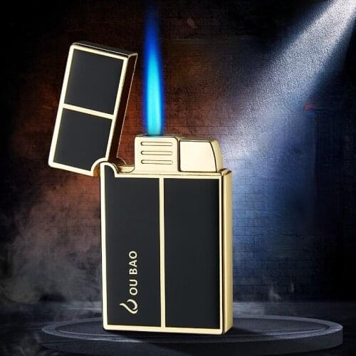 Inflatable windproof lighter metal loud steel tone straight into the wind-proof blue flame electronic lighter gadgets for men