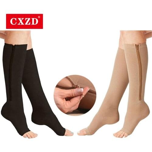 CXZD High Socks Unisex Zipper Socks Leg Relief Pain Knee Socks Toe Thin Anti-Fatigue Stretchy Sox Anti-Fatigue Stretchy