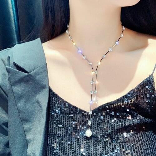2019 New Fashion Crystal Necklaces Long Chains Pearl Pendant Necklaces for Women Bijoux Statement choker Jewelry Gifts