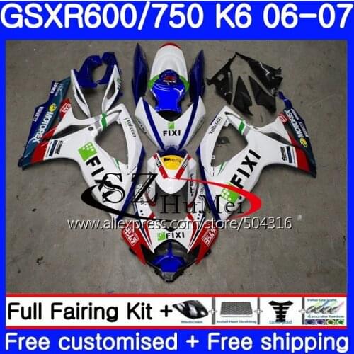 Bodys For SUZUKI GSXR 750 GSXR 600 R600 K6 GSX-R750 06 07 Blue white 31NO.2 GSXR750 06 07 GSX-R600 K6 GSXR600 2006 2007 Fairings