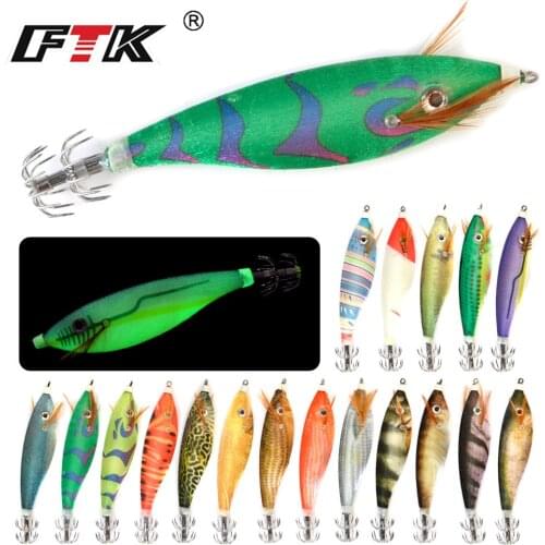 FTK New Design 9cm/16g Shrimp Bait Squid Jig Wood Shrimps Lures Fishing Squid Hook Cuttlefish Lures Octopus Bait Fishing Tackle
