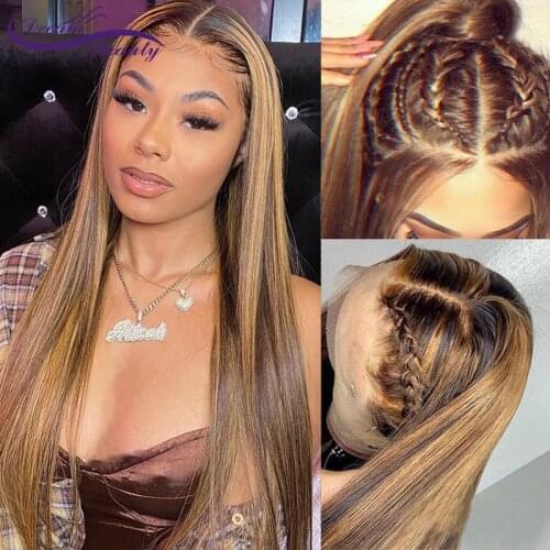 Straight Honey Blond Ombre Highlight 13x4 Lace Front 4x4Human Hair Wigs Remy Brazilian PrePlucked Lace Frontal Wigs Dream Beauty