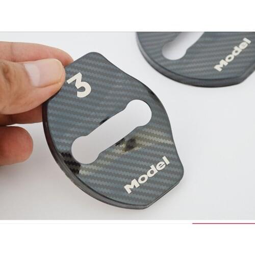 S.Steel Carbon Look For Tesla Model 3 2017- 2020 Door Lock Buckle Striker Trim Protection Cover Cap Car-Styling