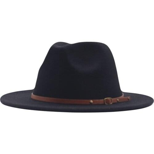 Womens Classic Fedoras Wide Floppy Hat Fashion Belt Buckle Wool Fedora Hat Шапка Женская Gorras Para Mujer Fedora Hat Women