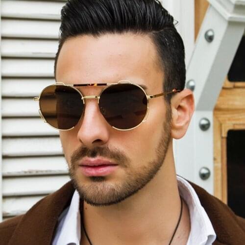 Round metal frame sunglasses for men classic style brown lens women sunglasses