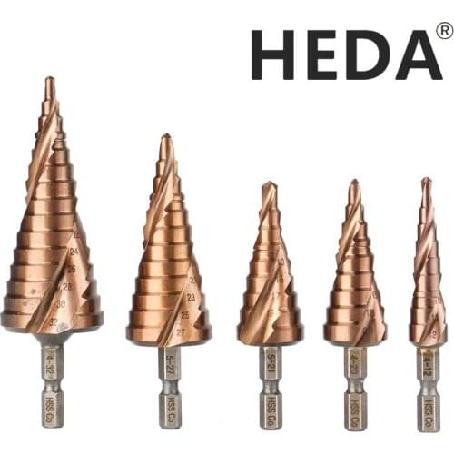 Free Shipping High Quality HSS M35 Cobalt Step Drill Bits Spiral Groove Hex Shank For Stainless Steel Iron Copper Aluminum Alloy