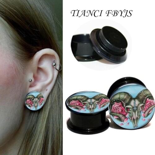 Tianci FBYJS Acrylic Logo Ear Plugs Gauges Saddle Flesh Tunnel Ear Piercing Expander Women Body Jewelry 2PCS Ear Stretcher Punk