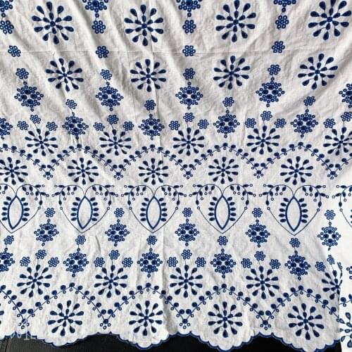 New Two side Full Navy Thread Cotton Cloth Hollow out Embroidery Lace Fabric Handmade DIY Clothes Accessories Width 130cm 1Yard