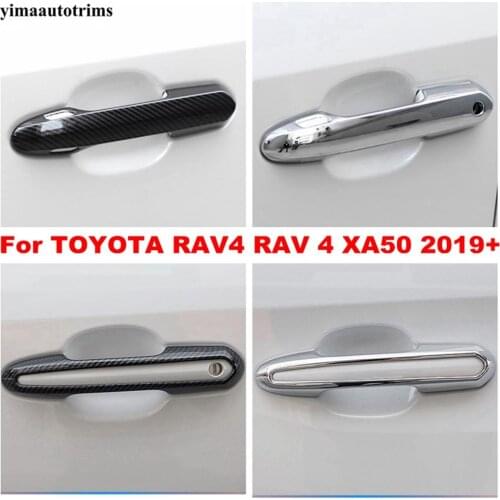Carbon Fiber Chrome ABS Car Side Door Handle Cover Trim Sticker Accessories Exterior For TOYOTA RAV4 RAV 4 XA50 2019 2020 2021