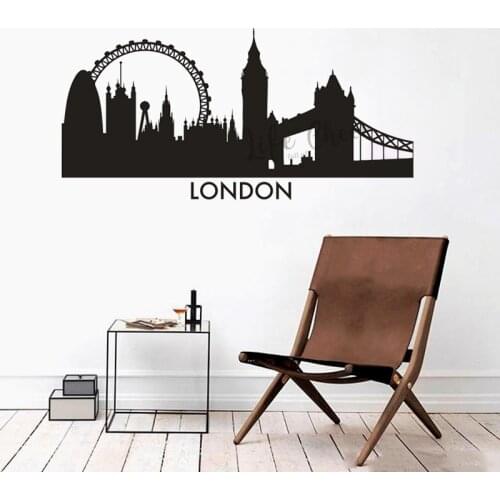 London City Silhouette Wall Vinyl Decals England London Landscape Wall Sticker Home Living Decor Adhesive City Skyline Mural