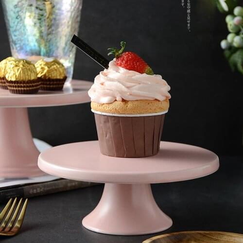 Japanese pink girl ceramic matte wedding birthday dessert tall cake with Nordic baking cake stand party
