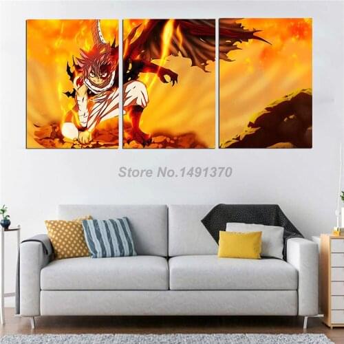 Japanese Anime Fairy Tail Poster Natsu Dragneel Paintings On Canvas Modern Art Decorative Wall Pictures Home Decor 3 Pieces/Set