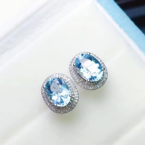 Z201106 Fine Jewelry Pure 18K White Gold Natural Aquamarine Gemstone 2.62ct Diamonds Females Earrings for Women FIne Earrings