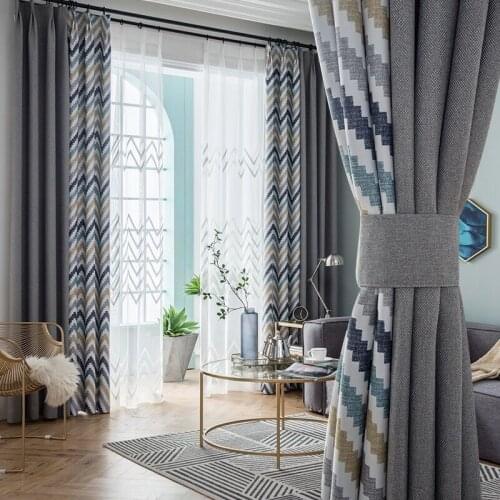 Living Room Curtains Grey Strip Stitching Bedroom Curtains Blackout Modern Ktchen Window Curtains