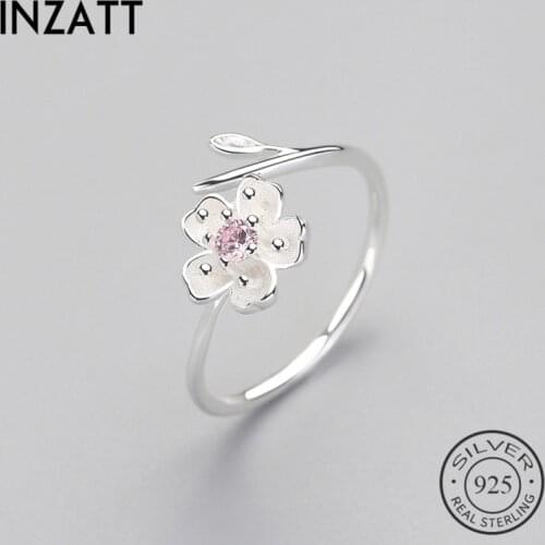 INZATT New 2020 Style Enamel Pink Cherry Flower Ring 100% 925 Sterling Silver For Women Wedding Birthday FINE Jewelry Gift