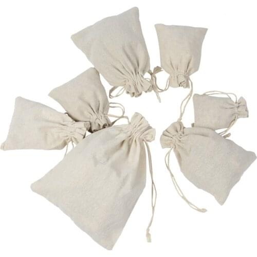 10Pcs Fashion Cotton Drawstring Burlap Bags Wedding Favors Party Christmas Gift Jewelry Hessian Sack Pouches Packing 10 Sizes