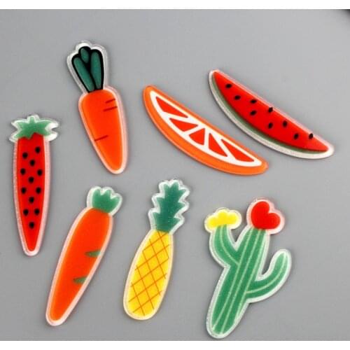 19*67mm Colorful Glitter Fruit Watermelon Orange Pineapple Carrot Cactus Resin Cabochon Clay Beads Sticker Ornament Hair clip