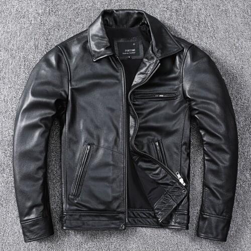 Free shipping.black classic casual leather jacket.mens quality cowhide coat.plus size soft biker slim leather clothes