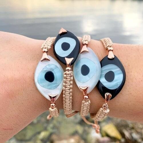 Go2boho Lucky Evil Eye Bracelet For Women Turkish Eye Jewelry Seashell Jewellery Bohemian Friends Pulsera Braided Rope Bracelets