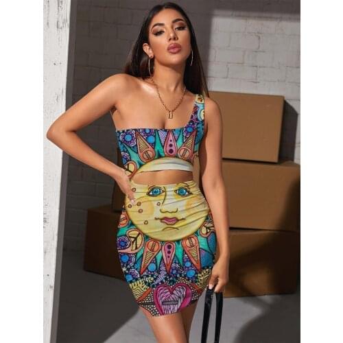 Giyu Brand Sun Dresses Women Colorful Pleating Graffiti Vestido Sexy Painting Hollow out Dresses Womens Clothing Mini Evening