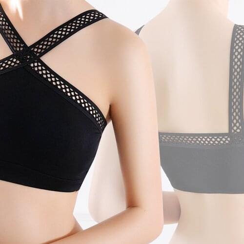 Young Girls Tube Top Bra Removable Padded Seamless Crop Tank Hollow Crossed Strap Underwear Teenage Cotton Training Bralette