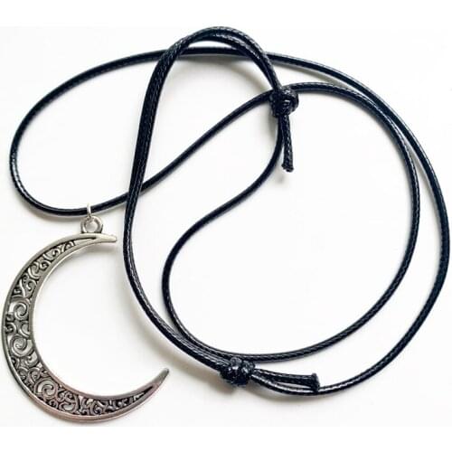 Crescent Moon Shaped Pendant Necklace Diy Charms Jewelry Women Men Alloy Tibetan Silver Necklace Vintage Jewelry Wax Rope Chain
