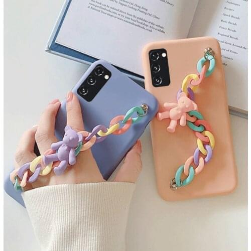 3D cute Candy Bear Pendant Bracelet Soft TPU Phone Case for Samsung S21 Note 20 Ultra S20 FE A51 A71 A12 A42 M31S M51 A21S Cover