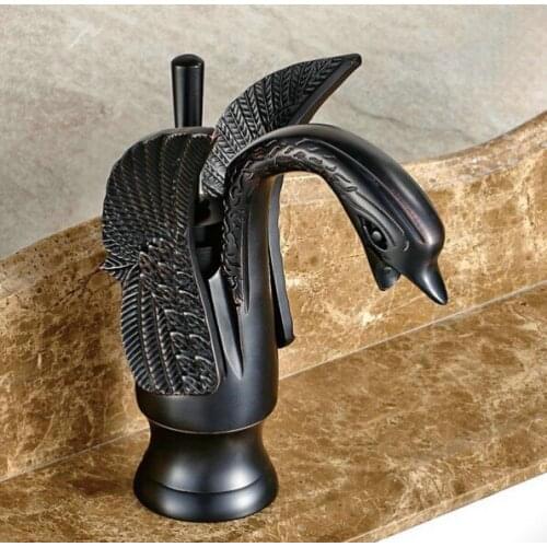 Black Oil Rubbed Brass Animal Bird Style Single Hole / Handle Bathroom Vessel Basin Sink Faucet Hot Cold Mixer Tap anf030