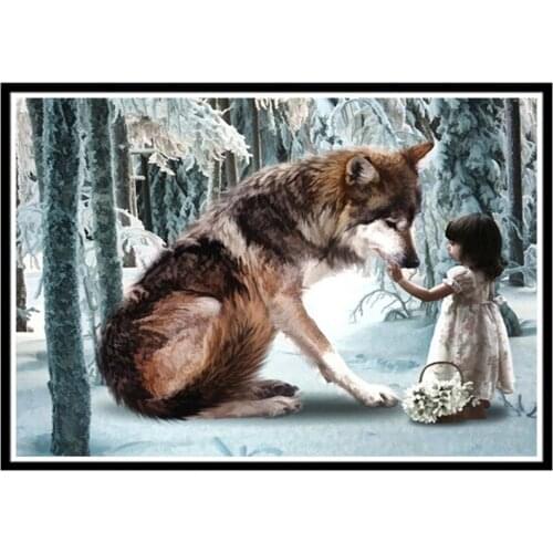 DIY 5D diamond painting snow girl Wolf animal landscape full circle diamond handmade cross stitch home decoration wallpaper patt