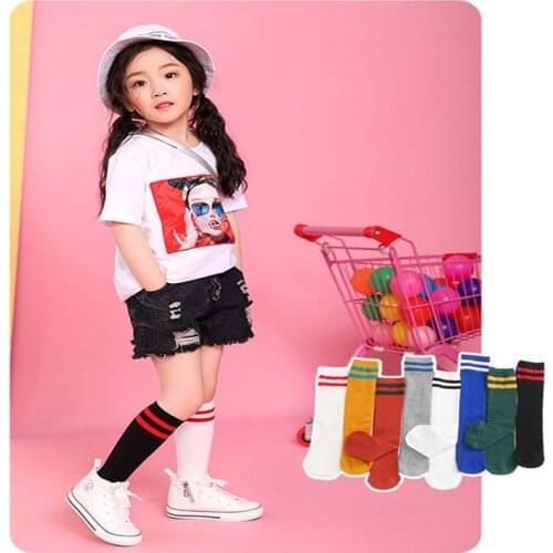 Cotton Knee Socks Girl Boy Parallel Bars Tide Long Tube Children Thin Section Student High Kids Kinder chaussette enfan