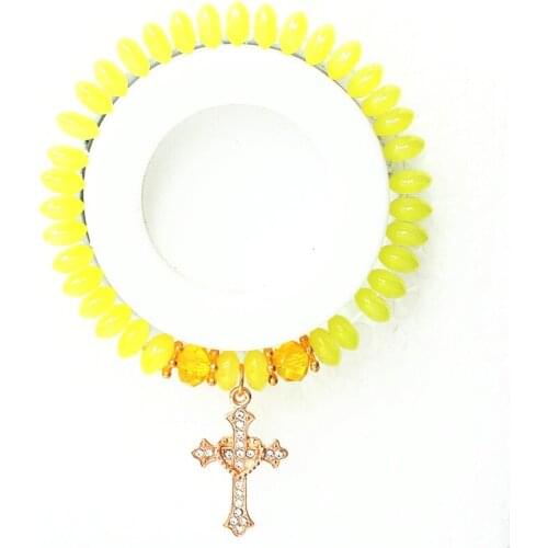 ISINYEE Fashion Heart Cross Charm Bracelet For Women Girls Glass Crystal Beads Bracelets Christian Religious Catholic Jewelry