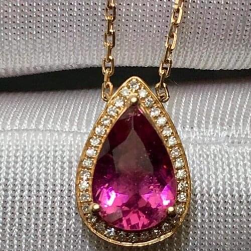 Fine Jewelry High Chic 100% Natural Red Rubilite Tourmaline Gemstone 1.3ct Pendant Vintage Torques Pendants Neckalces for Women