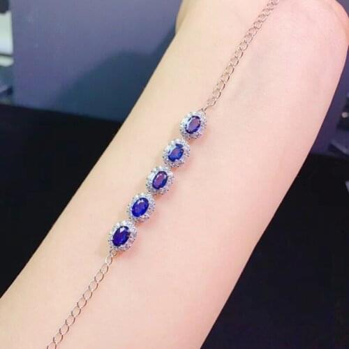 Exquisite oval Bracelet Silver Chain Inlay Blue Cubic Zircon Charm Fashion Jewelry For Women Anniversary Wedding Engagement